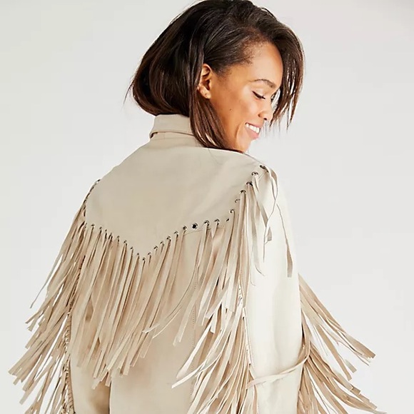 Understated Leather Mustang Jacket Marshmellow Leather Beige Fringe - Picture 12 of 13